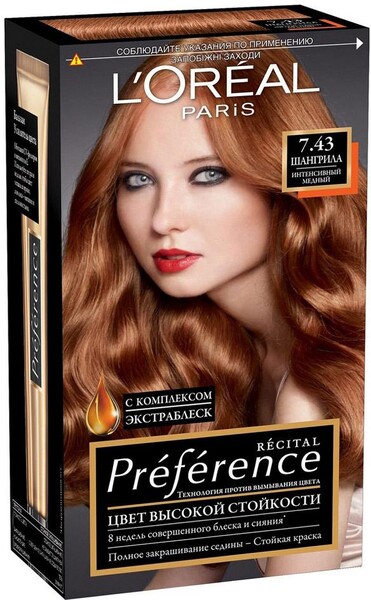 Краска для волос L'Oreal Paris Preference 7.43 Шангрила
