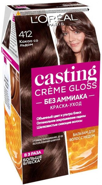 Краска-уход для волос L'Oreal Paris Casting Creme Gloss Какао со льдом тон 412, 180 мл