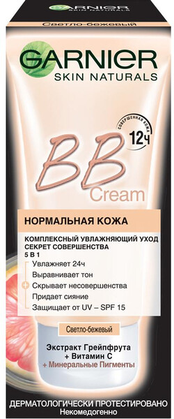 BB Крем для лица GARNIER Секрет совершенства, увлажняющий SPF15, Светло-бежевый, 50мл Германия