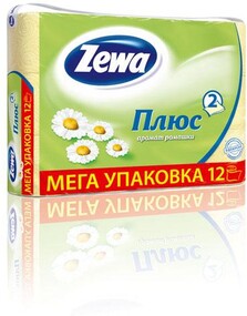Туалетная бумага Zewa Plus Ромашка 2 слоя, 12 рулонов