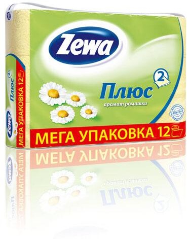 Туалетная бумага Zewa Plus Ромашка 2 слоя, 12 рулонов