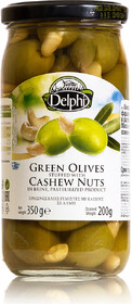 Оливки DELPHI зеленые фаршированные кешью в рассоле 350г ст/б Греция
