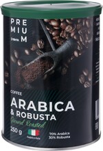 Кофе молотый ЛЕНТА PREMIUM Arabica&Robusta жареный натуральный ж/б 250г