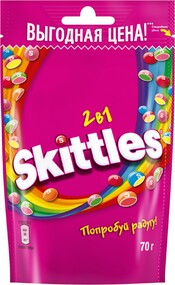 Драже Skittles 2 в 1, в разноцветной глазури, 70 г