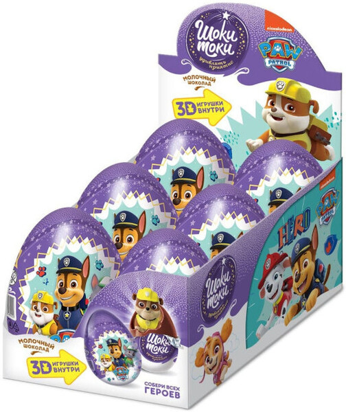 Шоколадное яйцо ШОКИ ТОКИ ЩЕНЯЧИЙ ПАТРУЛЬ с сюрпризом XXL, 6 шт по 70г.