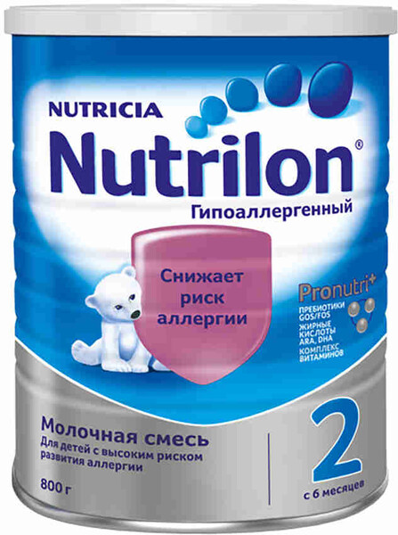 Смесь сухая на основе белков молочной сыворотки Nutrilon 2 Гипоаллергенный для питания детей старше 6 месяцев 800 г. 