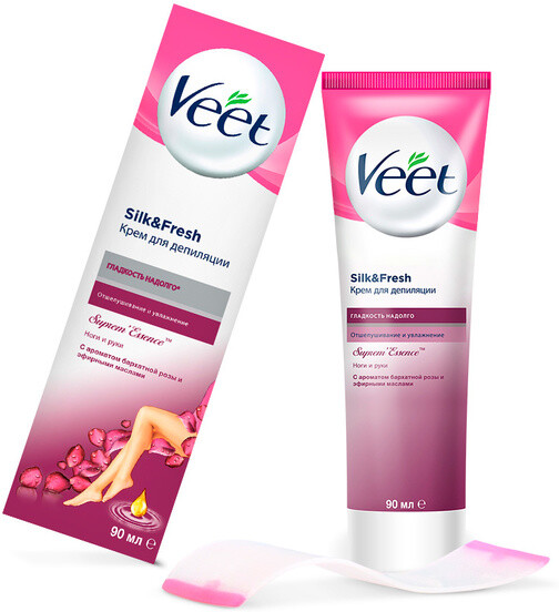 Крем для депиляции Veet Silk & Fresh с ароматом бархатной розы и эфирными маслами 90 мл