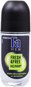 Fa Шариковый дезодорант мужской Fresh & Free, аромат мяты и бергамота, 24 ч, 50 мл