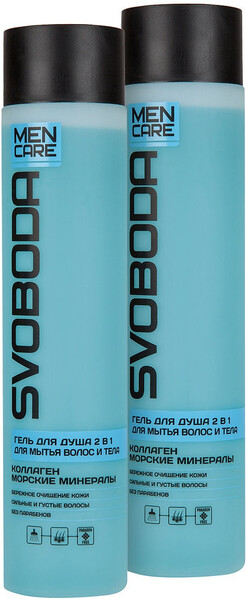 Гель для душа коллаген, 2в1, морские минералы, Svoboda Men Care, 300 мл., Пластиковая бутылка