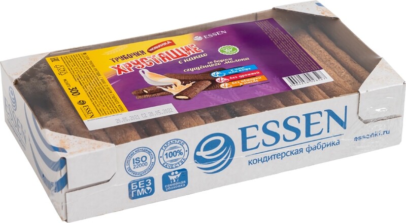 Трубочки хрустящие с какао, Essen, со вкусом сгущённого молока, 300 г