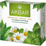 АКБАР зеленый байховый мелкий с натуральными добавками ромашки и мяты 100 пакетиков