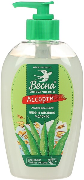 Крем-мыло жидкое Весна Алоэ и овсяное молочко, 280 гр., пластиковый флакон с дозатором