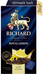 Чай RICHARD ROYAL LEMON, черный чай со вкусом лимона, 25 сашетов