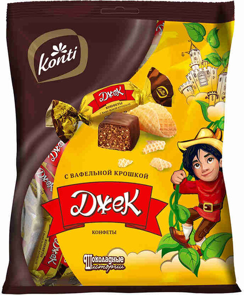 Конфеты Konti Шоколадные истории Джек с вафельной крошкой 250г