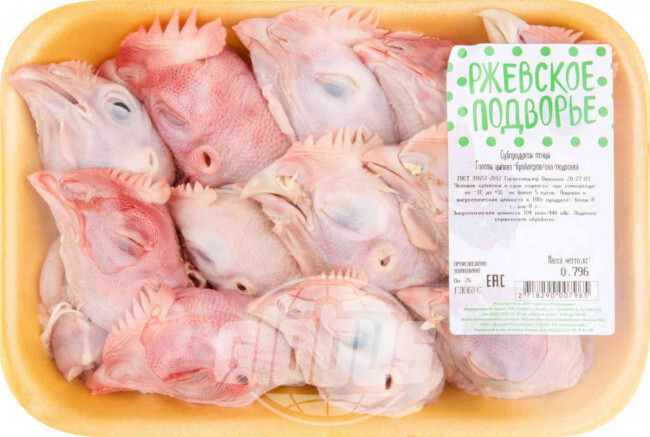 Головы цыплят-бройлеров охлаждённые Ржевское Подворье, 1 упаковка (500-800 г)