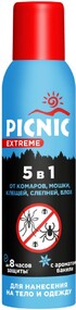 Аэрозоль от комаров мошек клещей слепней блох Picnic Extreme 5 в 1, 150 мл