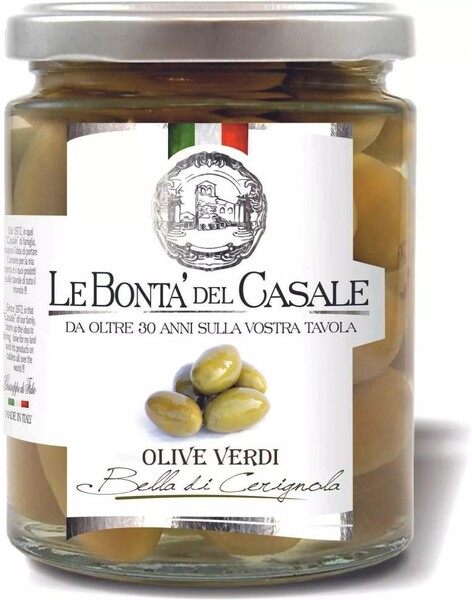 Оливки Le Bonta' del Casale сорт белла ди чериньола, 314 мл., стекло