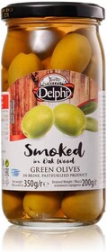 Оливки Delphi с косточкой копченые, в рассоле, 350 гр., стекло