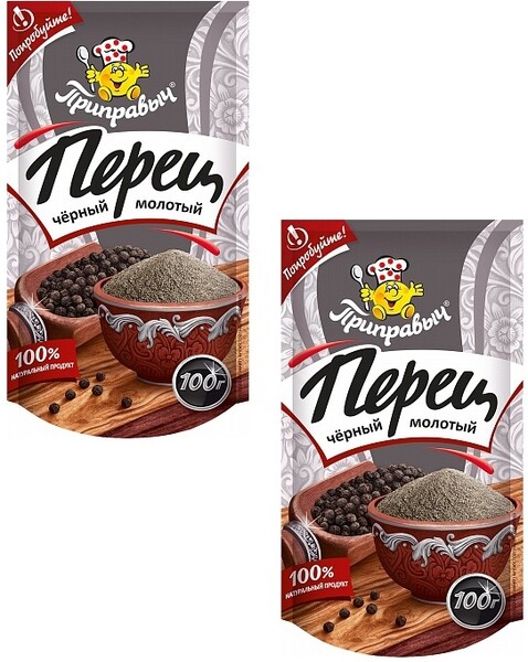 Перец чёрный молотый Приправыч, 100 гр., дой-пак