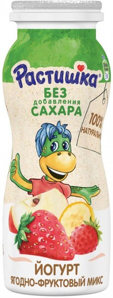 Йогурт питьевой Растишка ЯГОДНО-ФРУКТОВЫЙ МИКС Банан Яблоко Земляника Клубника 1.6% 90г