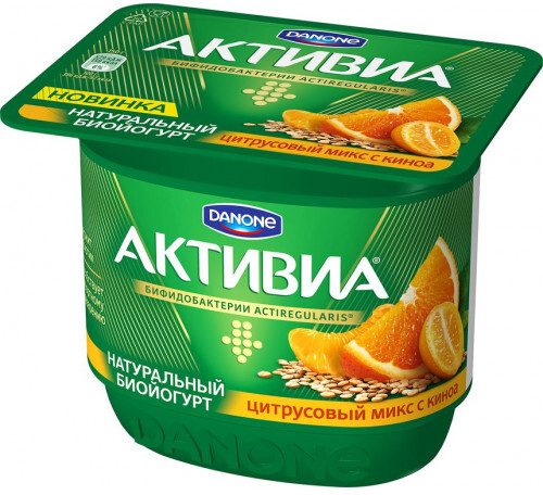 Йогурт АктиБио  густой обогащенный Цитрусовый Микс-Киноа 130гр 2,9% Данон