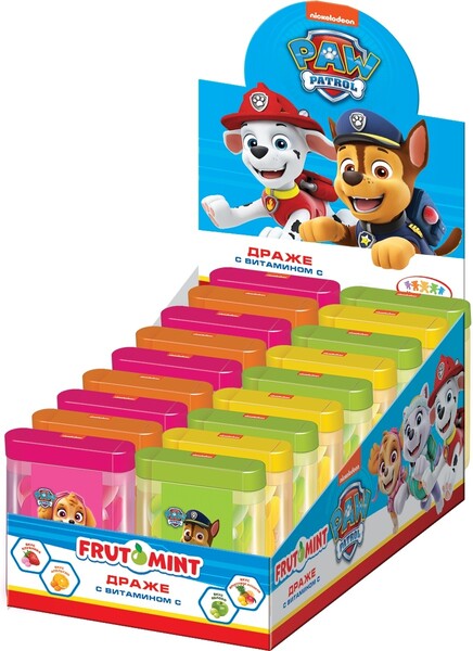 Драже ЩЕНЯЧИЙ ПАТРУЛЬ FRUTOMINT фруктовое ассорти в блоках, 18 шт по 14г.