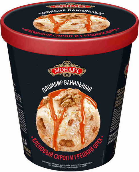 Мороженое Монарх Пломбир ванильный Кленовый сироп и грецкий орех 420г