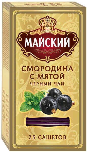 Чай Майский Смородина с Мятой черный 25 сашетов по 2 г
