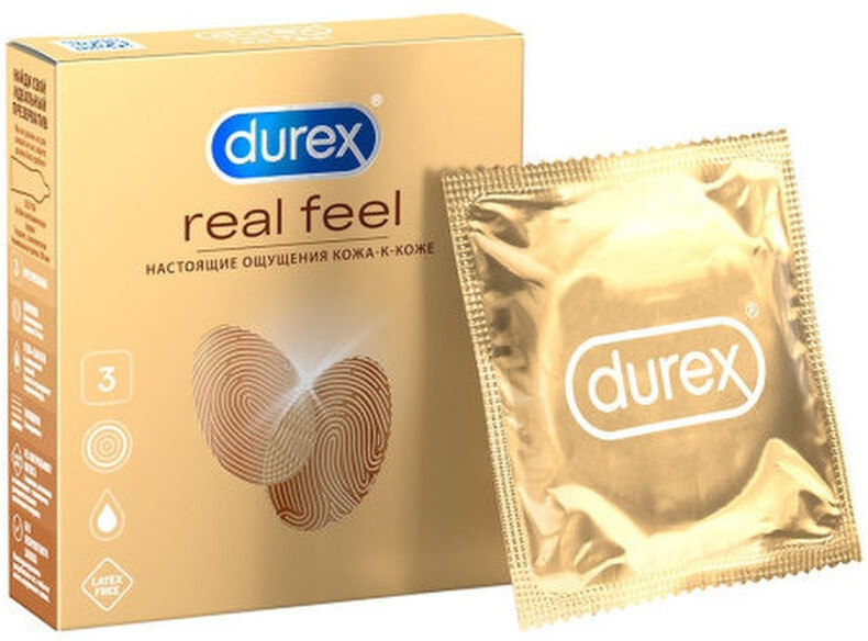 Durex Real Feel настоящее ощущение кожа к коже, для естественных ощущений, 3 шт