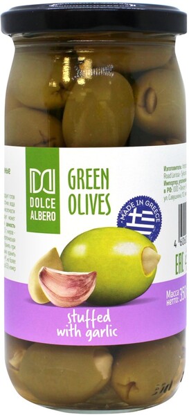 Оливки DOLCE ALBERO Зелёные фаршированные чесноком 350г
