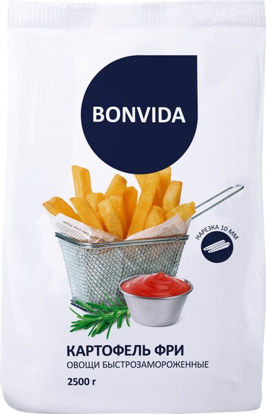 Картофель фри BONVIDA 10х10мм, 2500г