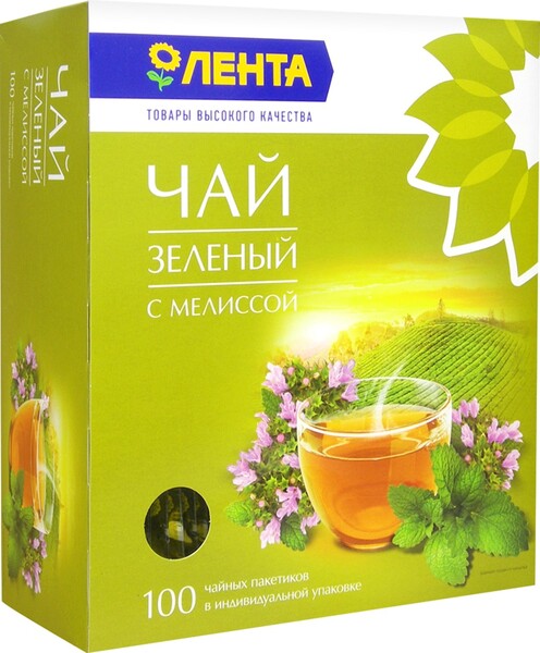 Чай зеленый ЛЕНТА с мелиссой к/уп 100пак