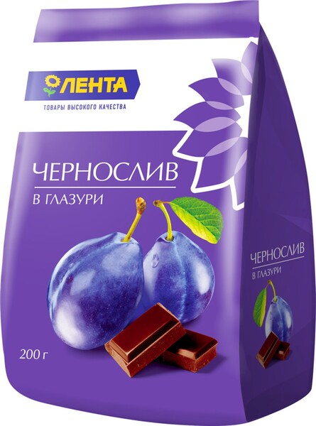 Конфеты ЛЕНТА Фрукты в глазури чернослив, 200г