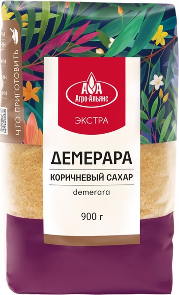 Сахар коричневый АГРО-АЛЬЯНС Экстра Demerara нерафинированный, 900г Бразилия, 900 г