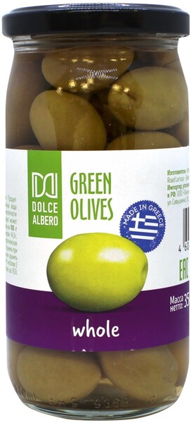 Оливки DOLCE ALBERO Зелёные крупные с косточкой 350г