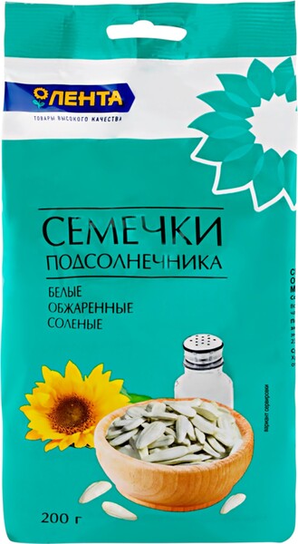 Семена подсолнечника ЛЕНТА обжаренные белые соленые, 200г Россия, 200 г