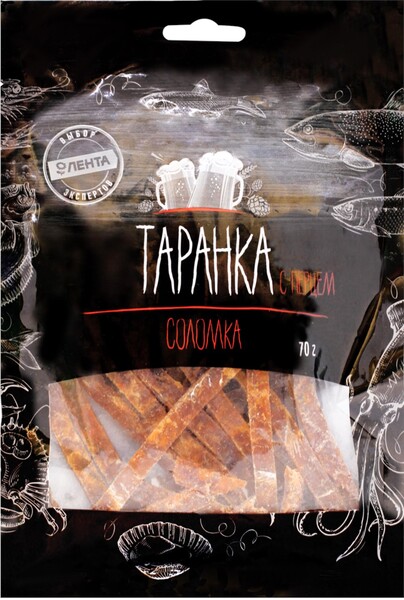 Рыба ЛЕНТА Таранка соленая сушеная соломка с перцем, 70г