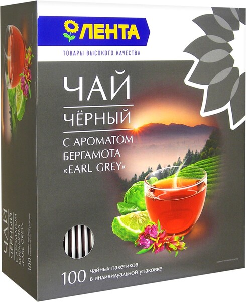 Чай черный ЛЕНТА Earl Grey с ароматом бергамота 100пак