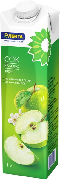 Сок ЛЕНТА Яблочный восстановленный д/питания дошк. и школ. т/пак  (Россия) 1L