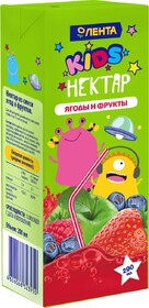 Нектар ЛЕНТА Kids из смеси ягод и фруктов, 0.2л Россия, 0.2 L