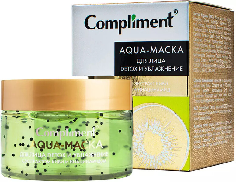 Aqua-маска для лица Compliment Detox и увлажнение с экстрактом киви и ниацинамидом 100мл