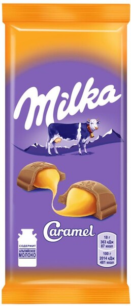 Шоколад молочный Milka с карамельной начинкой, 90г