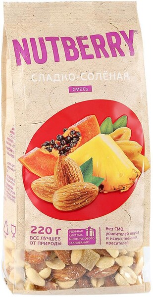 Смесь Nutberry сладко-соленая из орехов и цукатов, 220г