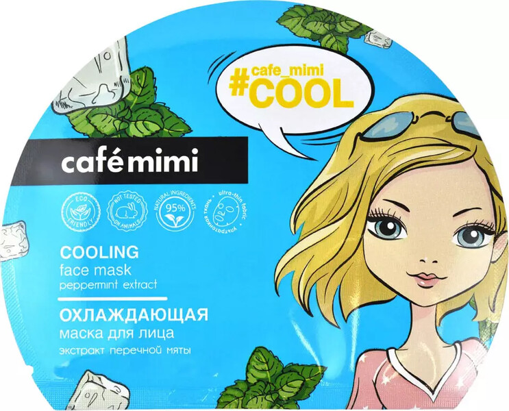 Маска для лица Cafe Mimi Тканевая Охлаждающая экстракт перечной мяты 22г