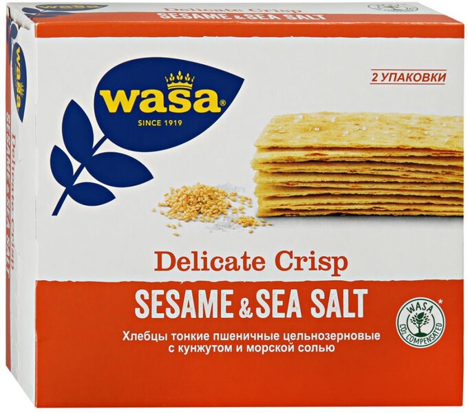 Хлебцы Wasa Delicate Crisp Sesame & Sea Salt тонкие пшеничные цельнозерновые с кунжутом и морской солью 190 г