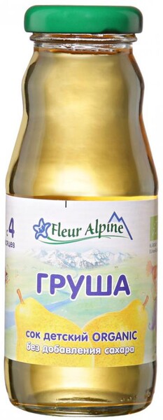 Сок Fleur Alpine Organic с грушей осветленный восстановленный без сахара с 4 месяцев 200 мл