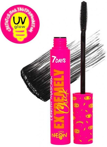 7DAYS Тушь для ресниц черная, удлиняющая. светящаяся - неон, Италия EXTREMELY CHICK, 302 Miss sexobeat.