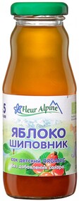 Сок Fleur Alpine с яблоком и шиповником с мякотью восстановленный без сахара с 5 месяцев 200 мл