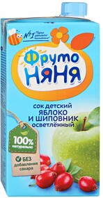 Сок ФрутоНяня с яблоком и шиповником осветленный восстановленный без сахара с 3 лет 500 мл
