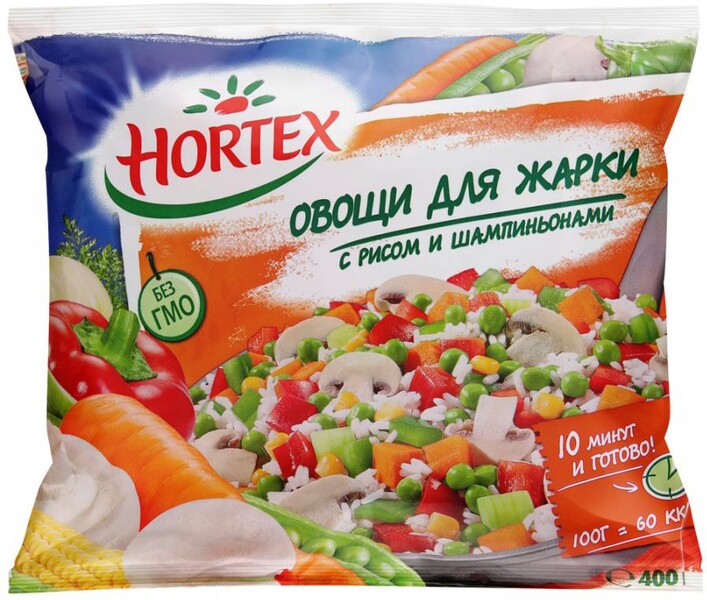 Смесь овощная Hortex Овощи для жарки с рисом и шампиньонами замороженная 400 г